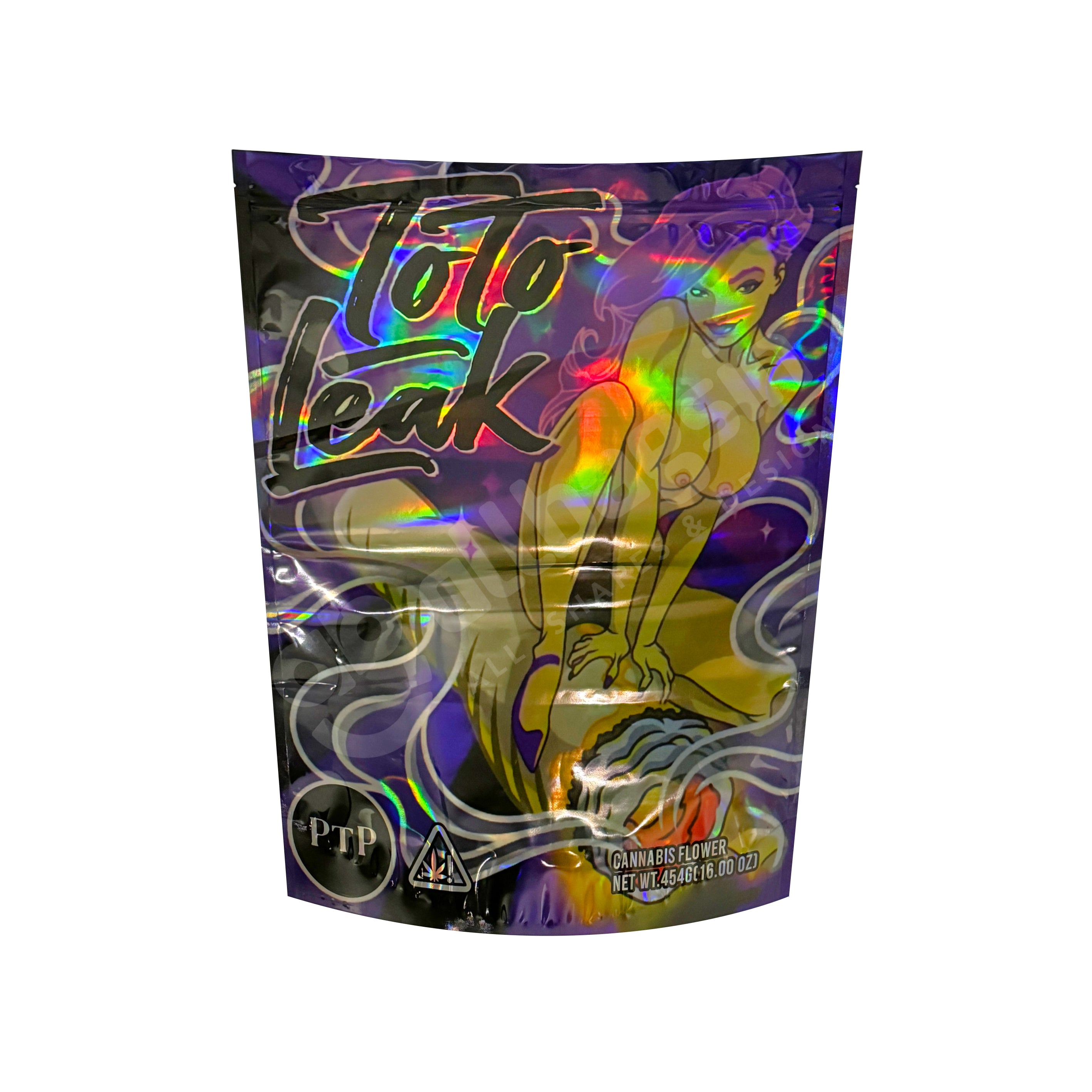 Purple Toto Leak Pound Mylar Bag Holographic